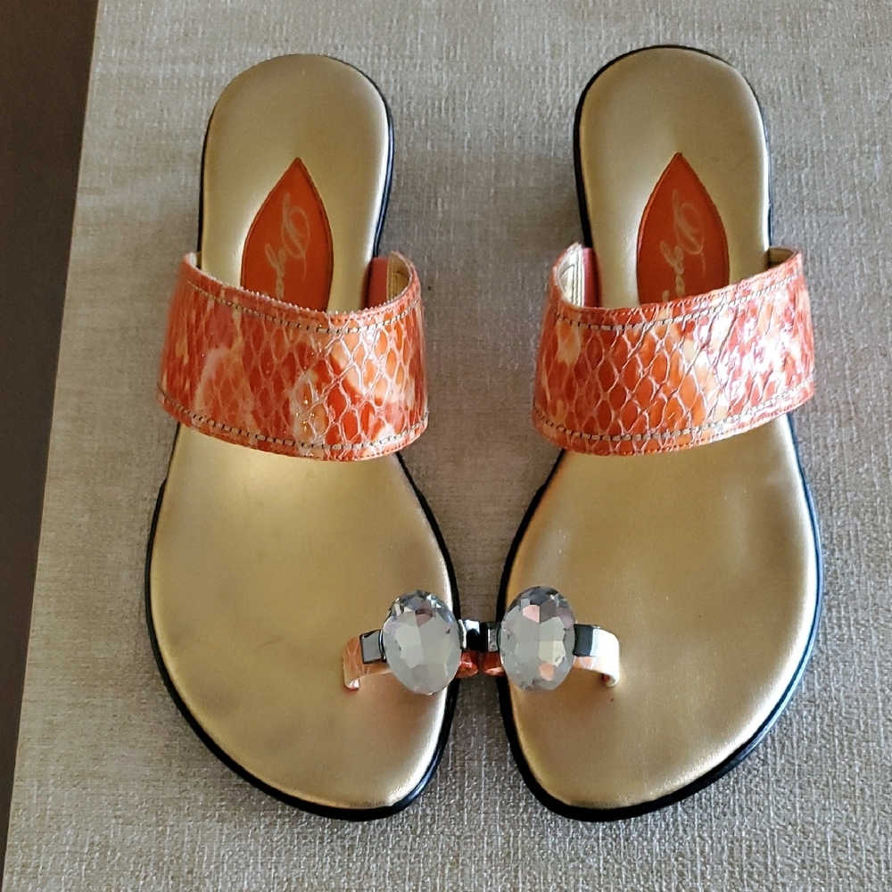 Elegant Orange and Gold Toe-Ring Sandals